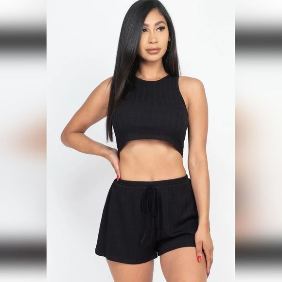 Soft rib crop tank top & shorts set - Picture 1 of 2